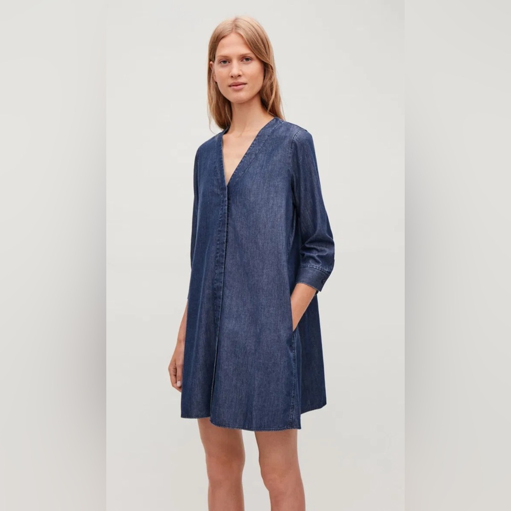 Cos V-Neck Denim Dress 12 - Picture 2 of 7